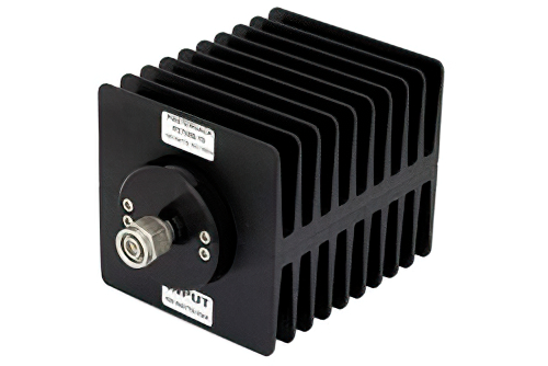10 dB 固定減衰器、TNC オス 〜 TNC メス 方向性、黒色 陽極酸化アルミヒートシンク、100 W、最大 1.5 GHz