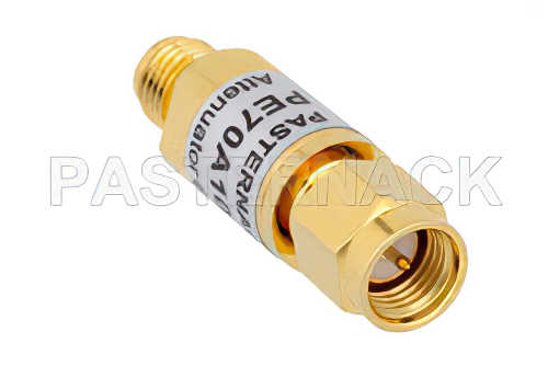 6 dB 固定減衰器、SMA オス 〜 SMA メス、銅、2 W、0.009 MHz、〜 6 GHz