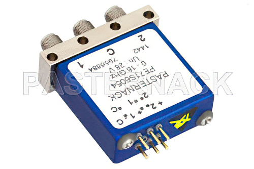 SPDT 電気機械式リレーラッチングスイッチ、DC 〜 18 GHz、最大 240 W、28 V、インジケータ、セルフカットオフ、SMA