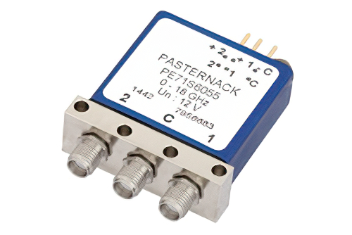 SPDT 電気機械式リレーラッチングスイッチ、DC 〜 18 GHz、最大 240 W、12 V、インジケータ、セルフカットオフ、SMA