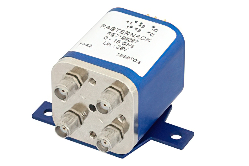 トランスファ電気機械式リレーラッチングスイッチ、DC 〜 18 GHz、最大 240 W、28 V、インジケータ、セルフカットオフ、SMA