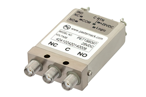 SPDT 電気機械式リレーフェールセーフスイッチ、DC 〜 26.5 GHz、20 W、28 V、TTL ロジック、ダイオード、インジケータ、SMA
