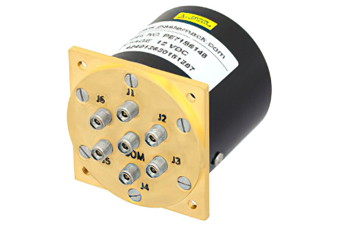 SP6T 電気機械式リレーラッチングスイッチ、DC 〜 40 GHz、3 W、12 V、インジケータ、TTL ロジック、セルフカットオフ、ダイオード、2.92mm
