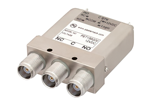 SPDT 電気機械式リレーフェールセーフスイッチ、DC 〜 10 GHz、50 W、12 V、インジケータ、TTL ロジック、ダイオード、TNC