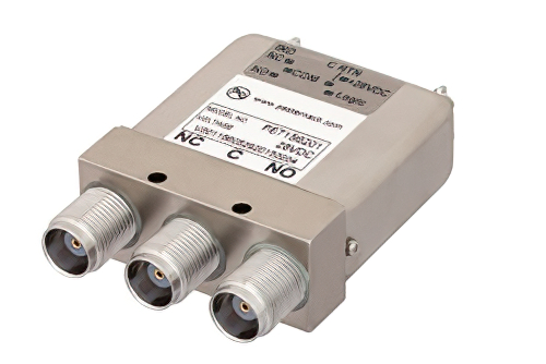 SPDT 電気機械式リレーフェールセーフスイッチ、DC 〜 10 GHz、50 W、28 V、インジケータ、TTL ロジック、ダイオード、TNC
