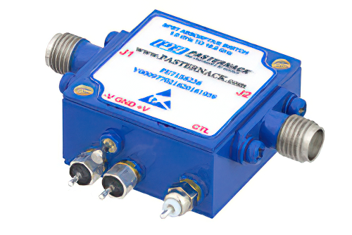 吸収型 SPST、PIN ダイオードスイッチ、動作周波数 1 GHz 〜 18 GHz、最大 0.1 W (+20 dBm)、フィールド交換式、SMA