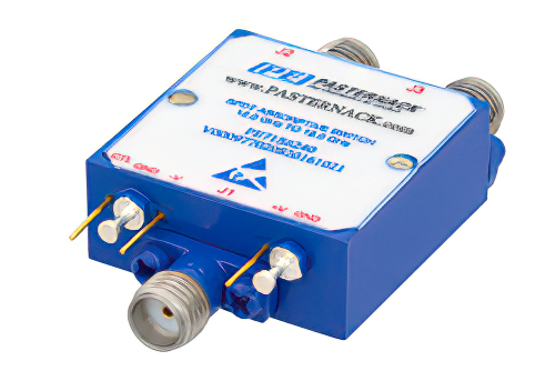 吸収型 SPDT、PIN ダイオードスイッチ、動作周波数 12 GHz 〜 18 GHz、最大 0.1 W (+20 dBm)、フィールド交換式、SMA