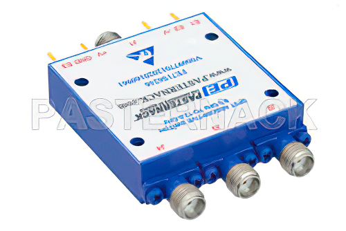 吸収型 SP3T、PIN ダイオードスイッチ、動作周波数 8 GHz 〜 12 GHz、最大 0.1 W (+20 dBm)、フィールド交換式、SMA