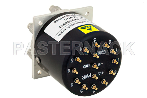 SP6T 電気機械式リレーラッチングスイッチ、終端、DC 〜 40 GHz、3 W、12 V、セルフカットオフ、TTL ロジック、インジケータ、リセット、2.92mm