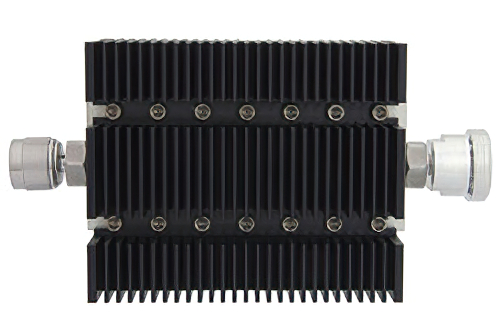 3 dB 固定減衰器、N オス 〜 7/16 DIN メス 方向性、黒色 陽極酸化アルミヒートシンク、100 W、最大 6 GHz