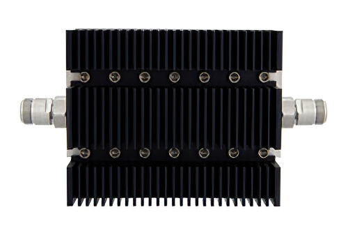 10 dB 固定減衰器、N メス 〜 N メス 方向性、黒色 陽極酸化アルミヒートシンク、100 W、最大 6 GHz
