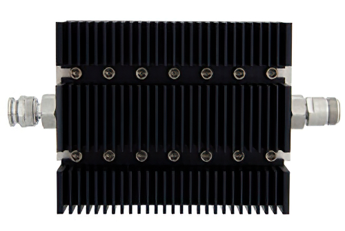 6 dB 固定減衰器、TNC オス 〜 N メス 方向性、黒色 陽極酸化アルミヒートシンク、100 W、最大 6 GHz
