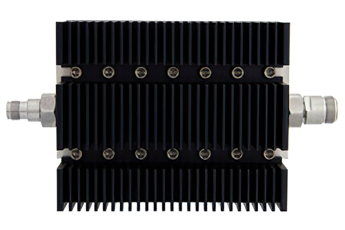 60 dB 固定減衰器、TNC メス 〜 N メス 方向性、黒色 陽極酸化アルミヒートシンク、100 W、最大 6 GHz