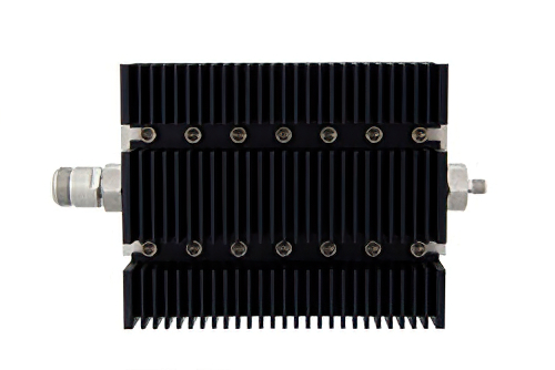 40 dB 固定減衰器、N メス 〜 SMA メス 方向性、黒色 陽極酸化アルミヒートシンク、100 W、最大 6 GHz