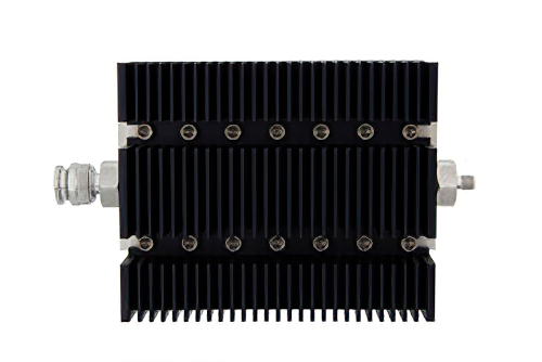 20 dB 固定減衰器、TNC オス 〜 SMA メス 方向性、黒色 陽極酸化アルミヒートシンク、100 W、最大 6 GHz