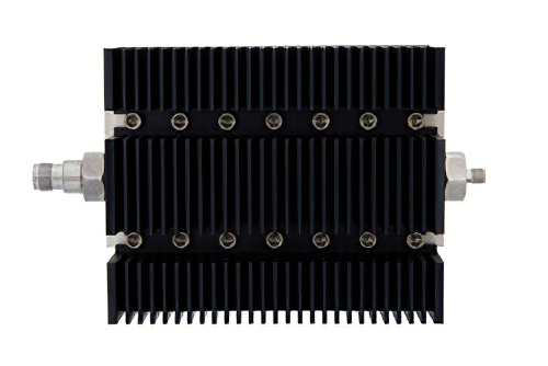 20 dB 固定減衰器、TNC メス 〜 SMA メス 方向性、黒色 陽極酸化アルミヒートシンク、100 W、最大 6 GHz