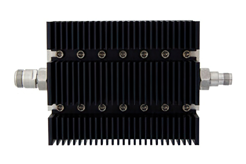 10 dB 固定減衰器、N メス 〜 TNC メス 方向性、黒色 陽極酸化アルミヒートシンク、100 W、最大 6 GHz