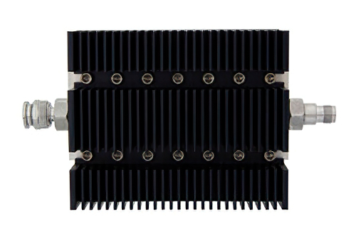 10 dB 固定減衰器、TNC オス 〜 TNC メス 方向性、黒色 陽極酸化アルミヒートシンク、100 W、最大 6 GHz