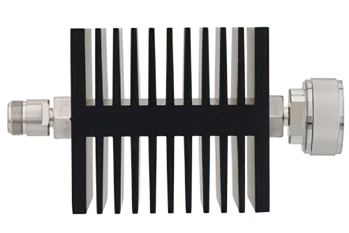 50 dB 固定減衰器、N メス 〜 7/16 DIN オス 方向性、黒色 陽極酸化アルミヒートシンク、50 W、最大 6 GHz