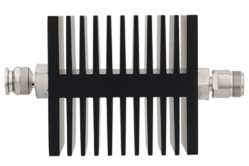 40 dB 固定減衰器、TNC オス 〜 N メス 方向性、黒色 陽極酸化アルミヒートシンク、50 W、最大 18 GHz