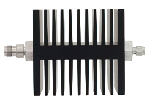 50 dB 固定減衰器、TNC メス 〜 SMA オス 方向性、黒色 陽極酸化アルミヒートシンク、50 W、最大 18 GHz