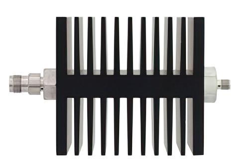 3 dB 固定減衰器、TNC メス 〜 SMA メス 方向性、黒色 陽極酸化アルミヒートシンク、50 W、最大 18 GHz