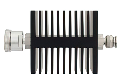 3 dB 固定減衰器、7/16 DIN メス 〜 TNC オス 方向性、黒色 陽極酸化アルミヒートシンク、50 W、最大 7.5 GHz