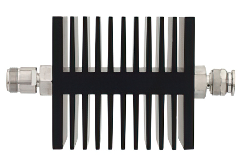 3 dB 固定減衰器、N メス 〜 TNC オス 方向性、黒色 陽極酸化アルミヒートシンク、50 W、最大 18 GHz