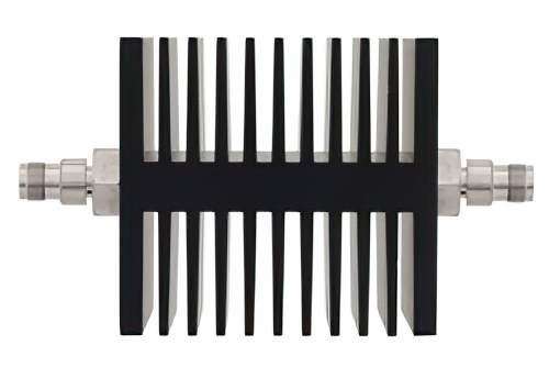 10 dB 固定減衰器、TNC メス 〜 TNC メス 方向性、黒色 陽極酸化アルミヒートシンク、50 W、最大 18 GHz