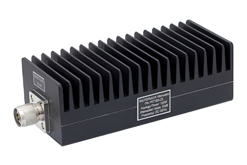 20 dB 固定減衰器、N オス 〜 N メス、黒色 陽極酸化アルミヒートシンク、100 W、最大 3 GHz