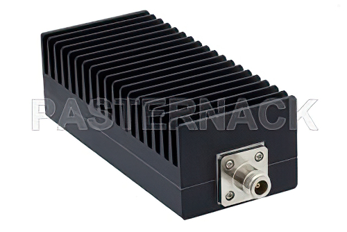 20 dB 固定減衰器、N オス 〜 N メス、黒色 陽極酸化アルミヒートシンク、100 W、最大 3 GHz