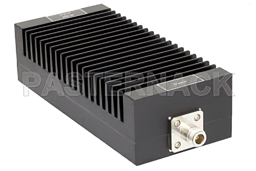20 dB 固定減衰器、N オス 〜 N メス 単一方向性、黒色 陽極酸化アルミヒートシンク、200 W、最大 3 GHz