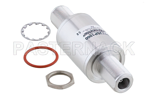 N型 F/F 入/出力 バルクヘッド 同軸 RF サージプロテクタ、698MHz - 2.7GHz、DC ブロック、500W、IP67、40kA、フィルタ