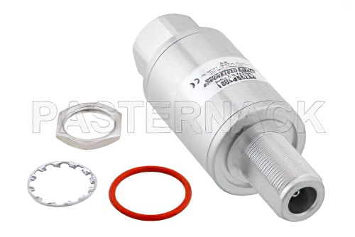 N型 F/M 入/出力 バルクヘッド 同軸 RF サージプロテクタ、698MHz - 2.7GHz、DC ブロック、500W、IP67、40kA、フィルタ