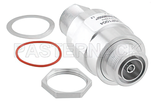 7/16 F/F 入/出力 バルクヘッド 同軸 RF サージプロテクタ、698MHz - 2.7GHz、DC 通過、1000W、IP67、20kA、フィルタ、低 PIM -155 dBc