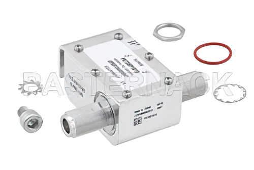 N型 F/F 入/出力 同軸 RF サージプロテクタ、400MHz - 1.2GHz、DC 通過、300W、IP67、20kA、ハイブリッド、本体側ブラケット付き