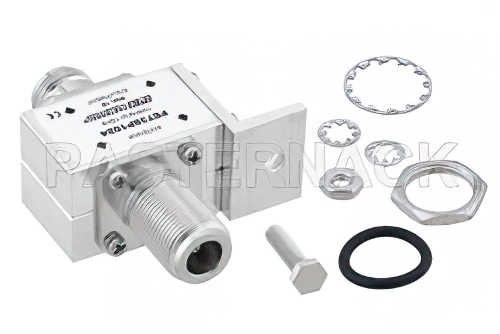 N型 F/F 入/出力 バルクヘッド 同軸 RF サージプロテクタ、10MHz - 1GHz、DC ブロック、1.5kW、IP非該当、3.5mJ、20kA、ブロックキャップ、気体管