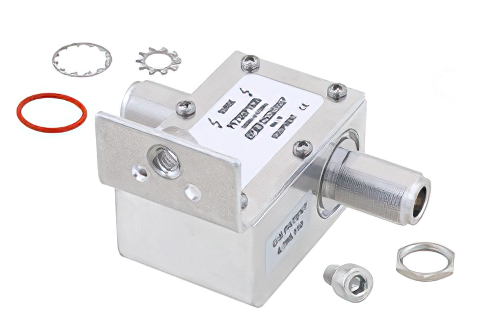 N型 F/F 入/出力 同軸 RF サージプロテクタ、100MHz - 512MHz、DC ブロック、750W、IP67、20kA、フィルタ、アレスタ外側へブラケット付き