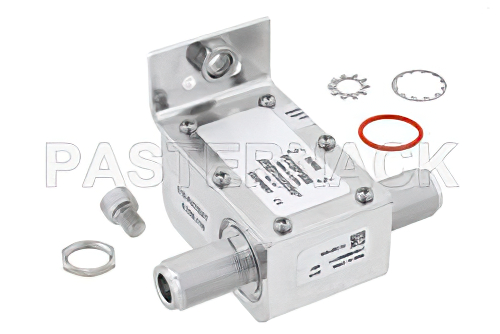 N型 F/F 入/出力 同軸 RF サージプロテクタ、100MHz - 512MHz、DC ブロック、750W、IP67、20kA、フィルタ、アレスタ外側へブラケット付き