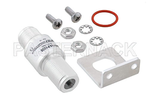 N型 F/F 入/出力 バルクヘッド 同軸 RF サージプロテクタ、DC - 7GHz、3GHz - 4GHz、DC 通過、90W、IP67、20kA、気体放電管、双方向