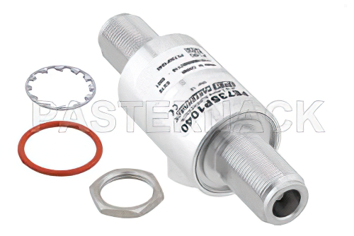 N型 F/F 入/出力 バルクヘッド 同軸 RF サージプロテクタ、DC - 2.4GHz、DC 通過、50W、IP67、45mJ、18kA、気体放電管、双方向