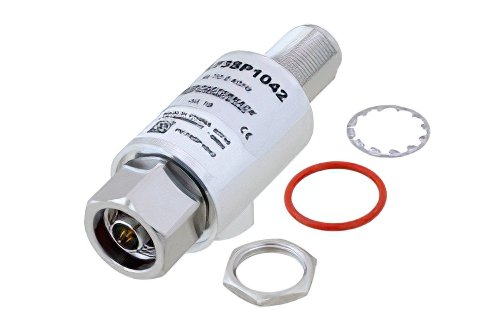 N型 F/M 入/出力 バルクヘッド 同軸 RF サージプロテクタ、DC - 2.4GHz、DC 通過、50W、IP67、18kA、気体放電管