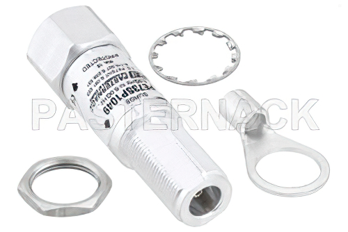 N型 F/M 入/出力 バルクヘッド 同軸 RF サージプロテクタ、2GHz - 6GHz、DC ブロック、10W、IP67、10kA、フィルタ