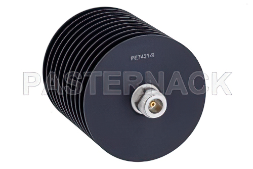 6 dB 固定減衰器、N オス 〜 N メス、黒色 陽極酸化アルミヒートシンク、100 W、最大 4 GHz