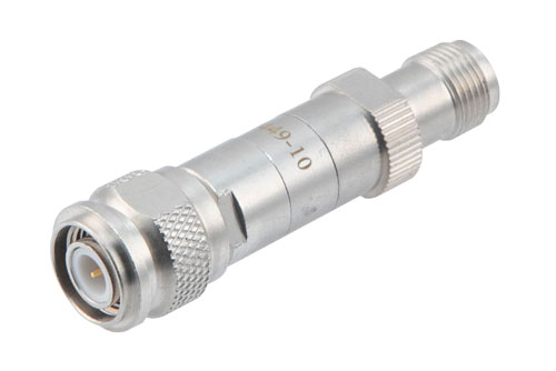 10dB DC バイアス減衰器, TNC オス ～  TNC メス 真鍮 トリメタル製, 最大 2 W, 100MHz ～ 3 GHz