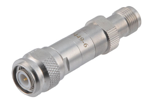 6dB DC バイアス減衰器, TNC オス ～  TNC メス 真鍮 トリメタル製, 最大 2 W, 100MHz ～ 3 GHz