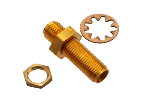 0 dB 固定減衰器 バルクヘッド, 極低温, 2.92mm メス ～ 2.92mm メス 銅 金メッキ本体, 定格 1 W, DC ～ 18 GHz