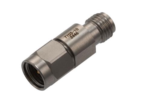 10 dB 固定減衰器, 極低温, 2.92mm オス ～ 2.92mm メス パシベート ステンレス鋼本体, 定格 1 W, DC ～ 40 GHz