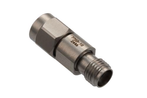 10 dB 固定減衰器, 極低温, 2.92mm オス ～ 2.92mm メス パシベート ステンレス鋼本体, 定格 1 W, DC ～ 40 GHz
