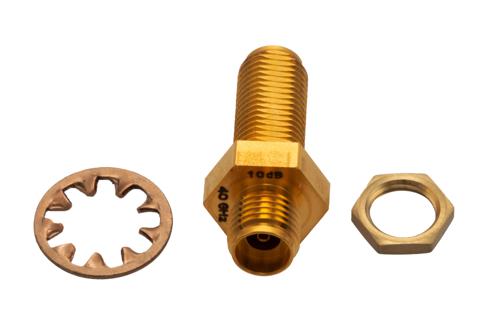 10 dB 固定減衰器 バルクヘッド, 極低温, 2.92mm メス ～ 2.92mm メス 銅 金メッキ本体, 定格 1 W, DC ～ 40 GHz